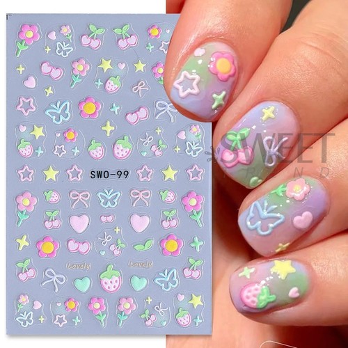 2pcs nail art stickers - 2pcs, flowers