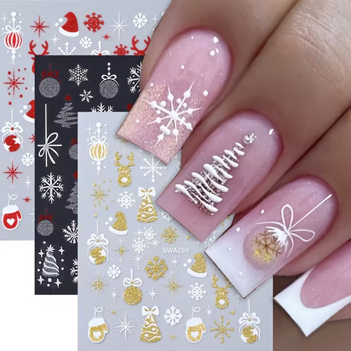3pcs christmas nail - christmas, stickers