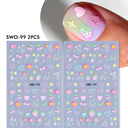 2pcs kawaii nail art stickers - art,