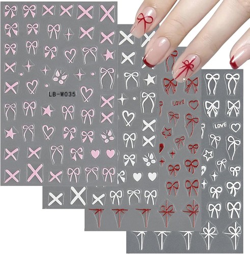 Bow nail stickers sheets - bow, stickers,